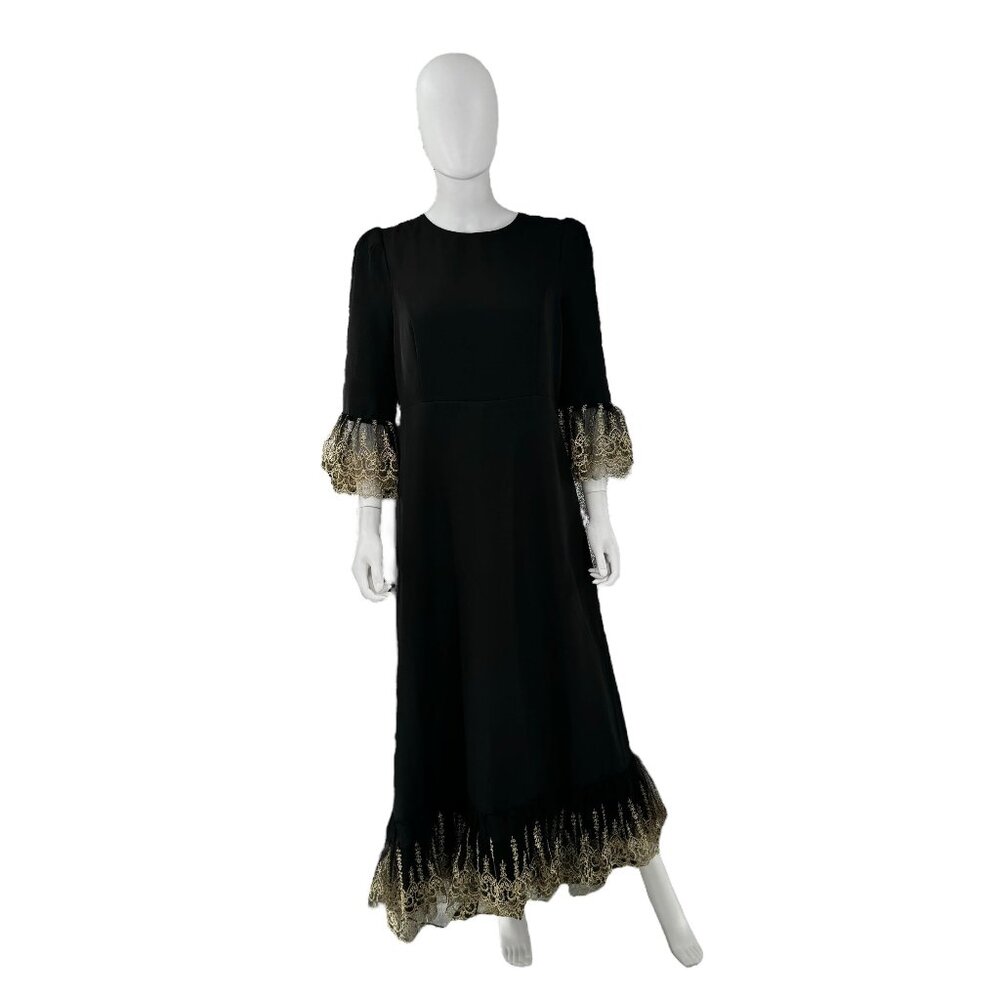 Pomander Place NEW Black Lillith Gold Lace Formal Maxi Dress Size XL - Picture 4 of 12
